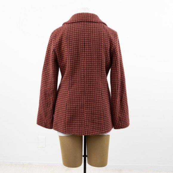 Vintage 10 Wool Houndstooth Tweed Pea Coat Coral - Picture 4 of 10